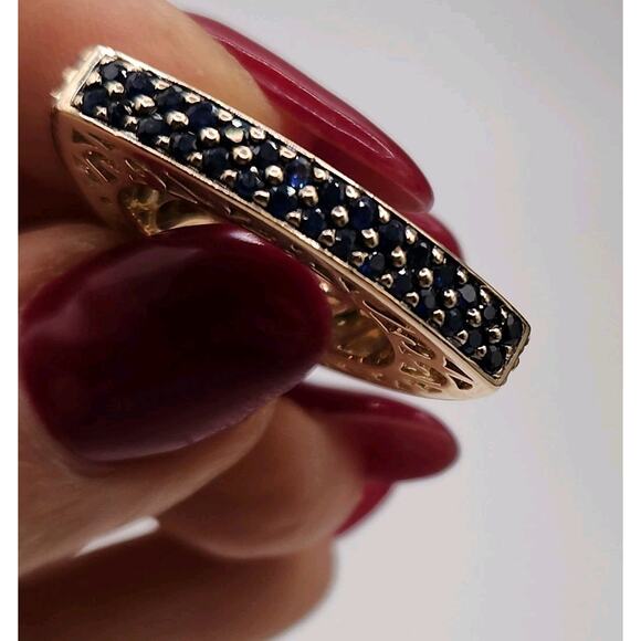 Elegant 14k Yellow Gold Triangular Natural Sapphire Colored Stones Size 6.75 - Picture 10 of 11